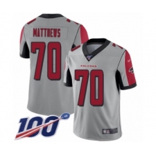 Men's Atlanta Falcons #70 Jake Matthews Limited Silver Inverted Legend 100th Season Football Jersey