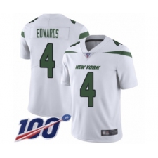 Men's New York Jets #4 Lac Edwards White Vapor Untouchable Limited Player 100th Season Football Jersey