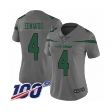 Women's New York Jets #4 Lac Edwards Limited Gray Inverted Legend 100th Season Football Jersey
