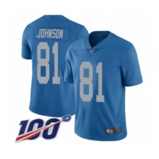 Men's Detroit Lions #81 Calvin Johnson Blue Alternate Vapor Untouchable Limited Player 100th Season Football Jersey