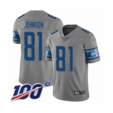 Men's Detroit Lions #81 Calvin Johnson Limited Gray Inverted Legend 100th Season Football Jersey