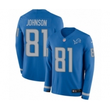 Men's Nike Detroit Lions #81 Calvin Johnson Limited Blue Therma Long Sleeve NFL Jersey