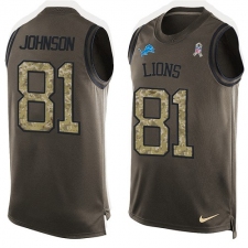 Men's Nike Detroit Lions #81 Calvin Johnson Limited Green Salute to Service Tank Top NFL Jersey
