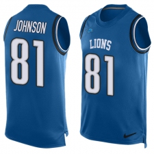 Men's Nike Detroit Lions #81 Calvin Johnson Limited Light Blue Player Name & Number Tank Top NFL Jersey