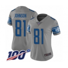 Women's Detroit Lions #81 Calvin Johnson Limited Gray Inverted Legend 100th Season Football Jersey