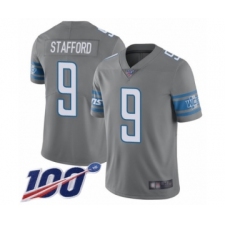 Men's Detroit Lions #9 Matthew Stafford Limited Steel Rush Vapor Untouchable 100th Season Football Jersey