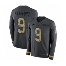 Men's Nike Detroit Lions #9 Matthew Stafford Limited Black Salute to Service Therma Long Sleeve NFL Jersey