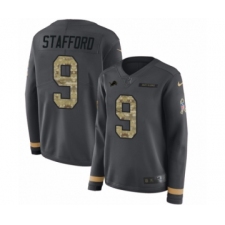 Women's Nike Detroit Lions #9 Matthew Stafford Limited Black Salute to Service Therma Long Sleeve NFL Jersey