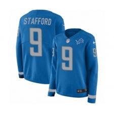 Women's Nike Detroit Lions #9 Matthew Stafford Limited Blue Therma Long Sleeve NFL Jersey