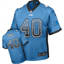 Men's Nike Detroit Lions #40 Jarrad Davis Elite Light Blue Drift Fashion NFL Jersey