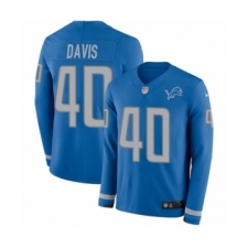Youth Nike Detroit Lions #40 Jarrad Davis Limited Blue Therma Long Sleeve NFL Jersey