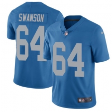 Men's Nike Detroit Lions #64 Travis Swanson Elite Blue Alternate NFL Jersey