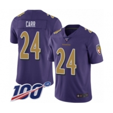Men's Baltimore Ravens #24 Brandon Carr Limited Purple Rush Vapor Untouchable 100th Season Football Jersey