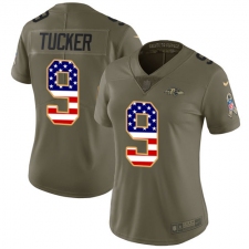 Women's Nike Baltimore Ravens #9 Justin Tucker Limited Olive/USA Flag Salute to Service NFL Jersey