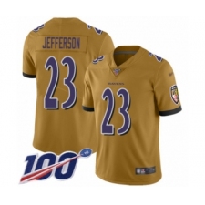 Men's Baltimore Ravens #23 Tony Jefferson Limited Gold Inverted Legend 100th Season Football Jersey