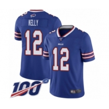 Men's Buffalo Bills #12 Jim Kelly Royal Blue Team Color Vapor Untouchable Limited Player 100th Season Football Jersey