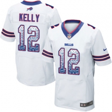 Men's Nike Buffalo Bills #12 Jim Kelly Elite White Road Drift Fashion NFL Jersey