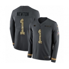 Men's Nike Carolina Panthers #1 Cam Newton Limited Black Salute to Service Therma Long Sleeve NFL Jersey