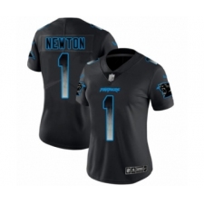 Women's Carolina Panthers #1 Cam Newton Limited Black Smoke Fashion Football Jersey