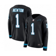 Women's Nike Carolina Panthers #1 Cam Newton Limited Black Therma Long Sleeve NFL Jersey