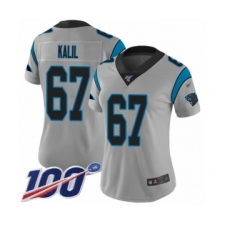 Women's Carolina Panthers #67 Ryan Kalil Silver Inverted Legend Limited 100th Season Football Jersey