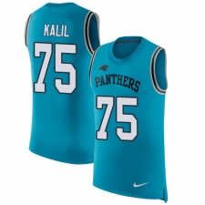Men's Nike Carolina Panthers #75 Matt Kalil Limited Blue Rush Player Name & Number Tank Top NFL Jersey
