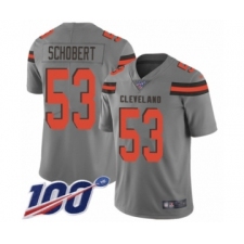 Men's Cleveland Browns #53 Joe Schobert Limited Gray Inverted Legend 100th Season Football Jersey