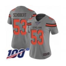Women's Cleveland Browns #53 Joe Schobert Limited Gray Inverted Legend 100th Season Football Jersey