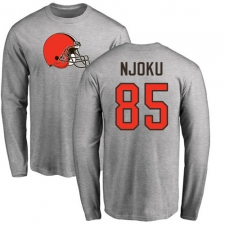 NFL Nike Cleveland Browns #85 David Njoku Ash Name & Number Logo Long Sleeve T-Shirt