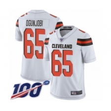 Men's Cleveland Browns #65 Larry Ogunjobi White Vapor Untouchable Limited Player 100th Season Football Jersey