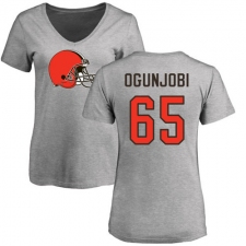 NFL Women's Nike Cleveland Browns #65 Larry Ogunjobi Ash Name & Number Logo T-Shirt