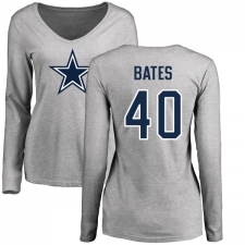 NFL Women's Nike Dallas Cowboys #40 Bill Bates Ash Name & Number Logo Slim Fit Long Sleeve T-Shirt