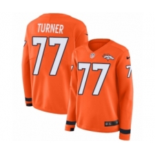 Women's Nike Denver Broncos #77 Billy Turner Limited Orange Therma Long Sleeve NFL Jersey