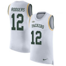 Men's Nike Green Bay Packers #12 Aaron Rodgers Limited White Rush Player Name & Number Tank Top NFL Jersey