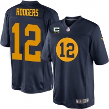 Youth Nike Green Bay Packers #12 Aaron Rodgers Elite Navy Blue Alternate C Patch NFL Jersey