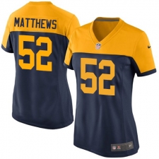 Women's Nike Green Bay Packers #52 Clay Matthews Elite Navy Blue Alternate NFL Jersey