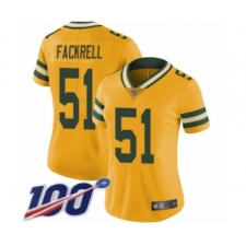 Women's Green Bay Packers #51 Kyler Fackrell Limited Gold Rush Vapor Untouchable 100th Season Football Jersey