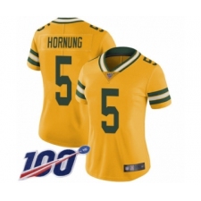 Women's Green Bay Packers #5 Paul Hornung Limited Gold Rush Vapor Untouchable 100th Season Football Jersey