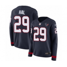 Women's Nike Houston Texans #29 Andre Hal Limited Navy Blue Therma Long Sleeve NFL Jersey