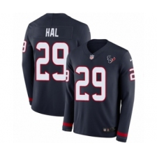 Youth Nike Houston Texans #29 Andre Hal Limited Navy Blue Therma Long Sleeve NFL Jersey