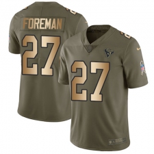Men's Nike Houston Texans #27 D'Onta Foreman Limited Olive/Gold 2017 Salute to Service NFL Jersey