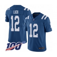 Men's Indianapolis Colts #12 Andrew Luck Royal Blue Team Color Vapor Untouchable Limited Player 100th Season Football Jersey