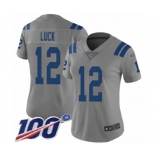 Women's Nike Indianapolis Colts #12 Andrew Luck Limited Gray Inverted Legend 100th Season NFL Jersey