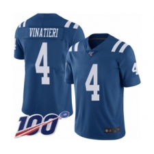 Men's Indianapolis Colts #4 Adam Vinatieri Limited Royal Blue Rush Vapor Untouchable 100th Season Football Jersey