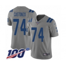 Men's Indianapolis Colts #74 Anthony Castonzo Limited Gray Inverted Legend 100th Season Football Jersey