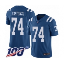Men's Indianapolis Colts #74 Anthony Castonzo Limited Royal Blue Rush Vapor Untouchable 100th Season Football Jersey