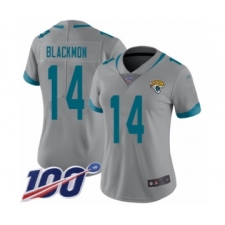 Women's Jacksonville Jaguars #14 Justin Blackmon Silver Inverted Legend Limited 100th Season Football Jersey