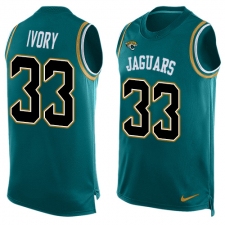 Men's Nike Jacksonville Jaguars #33 Chris Ivory Limited Teal Green Player Name & Number Tank Top NFL Jersey