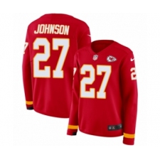 Women's Nike Kansas City Chiefs #27 Larry Johnson Limited Red Therma Long Sleeve NFL Jersey