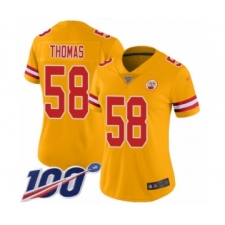 Women's Kansas City Chiefs #58 Derrick Thomas Limited Gold Inverted Legend 100th Season Football Jersey